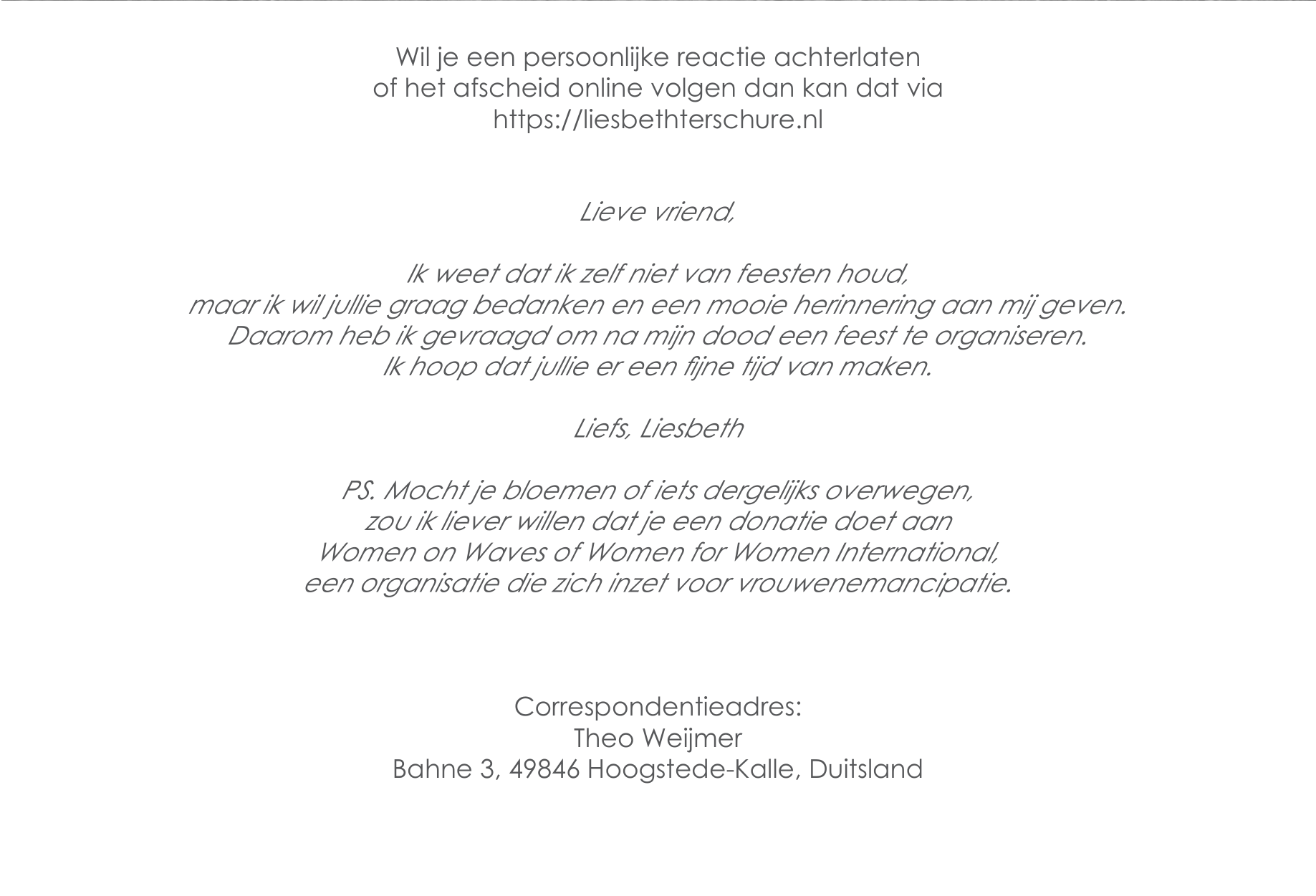 Onderste deel van de rouwkaart